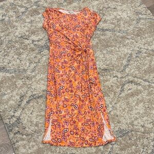 LOFT Orange Paisley Tie-Waist Maxi Dress